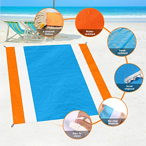 Beach Blanket, Beach Mat Outdoor Picnic Blanket Large Sandproof Compact for 4-7 Persons Water Proof and Drying Beach Mat Nylon Pocket Picnic for Outdoor Travel