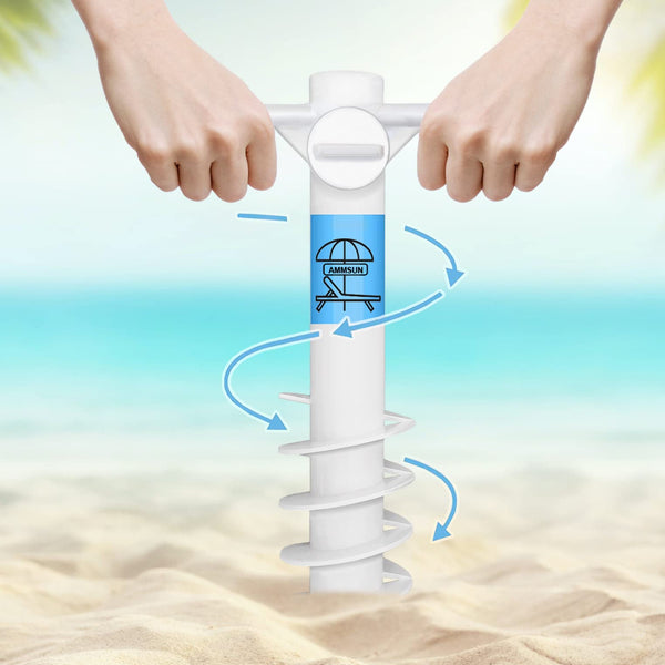 AMMSUN Beach Umbrella Sand Anchor Heavy Duty, Outdoor Umbrellas Base with 5 Spiral Screw, Universal & One Size Fits Most Beach Umbrella, Safe Umbrella Holder Stand Ideal for Strong Winds White