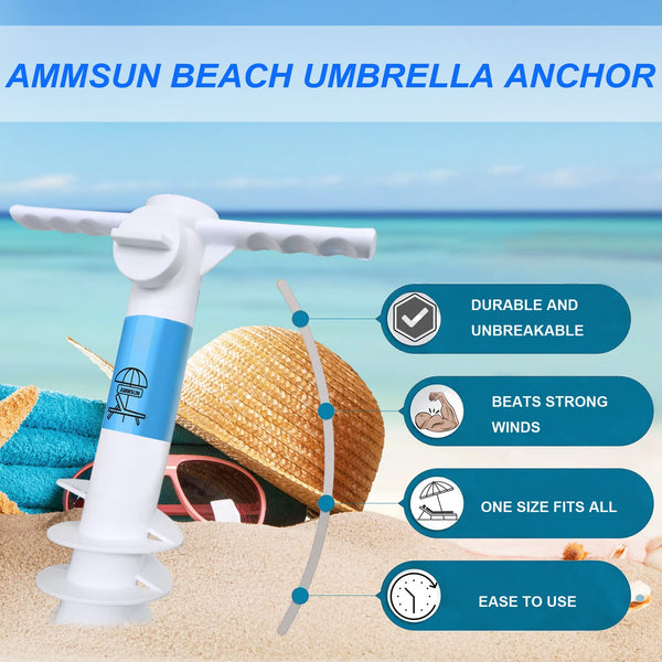 AMMSUN Beach Umbrella Sand Anchor Heavy Duty, Outdoor Umbrellas Base with 5 Spiral Screw, Universal & One Size Fits Most Beach Umbrella, Safe Umbrella Holder Stand Ideal for Strong Winds White