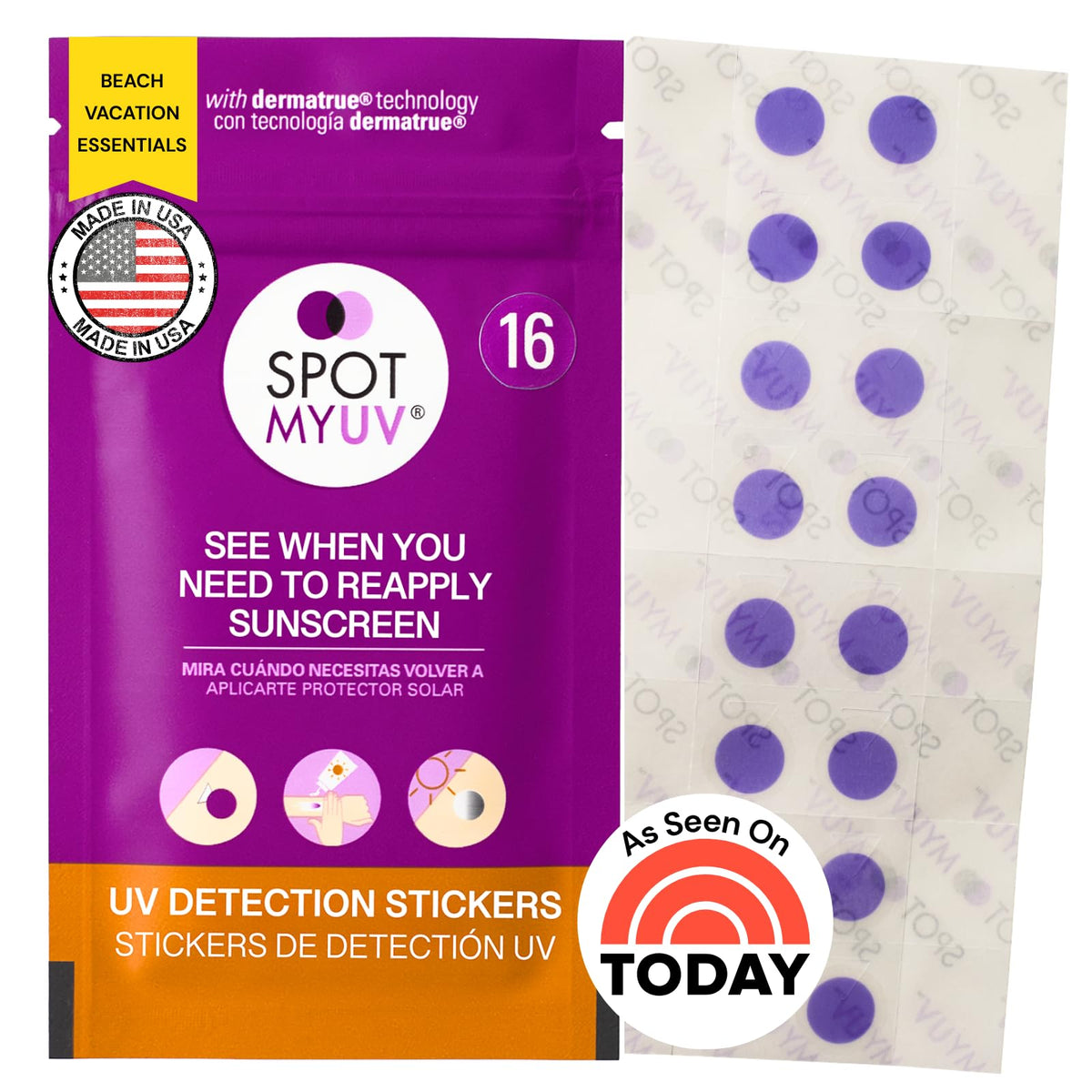 SpotMyUV UV Detection Stickers for Sunscreen with Patented Dermatrue S ...