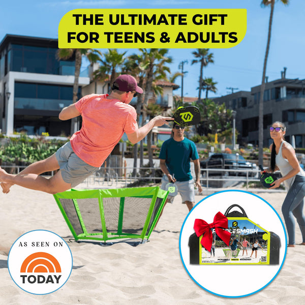 PaddleSmash - Pickleball Yard Game, As Seen on Shark Tank - Beach, Backyard, Lawn, Outdoor Activities for Adults and Family - Easy Assembly, Includes 4 Paddles, 2 Balls & Case