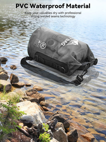 HEETA Dry Bag Waterproof for Women Men, Roll Top Lightweight Dry Storage Bag Backpack with Phone Case for Travel, Swimming, Boating, Kayaking, Camping and Beach (Transparent Black, 5L)