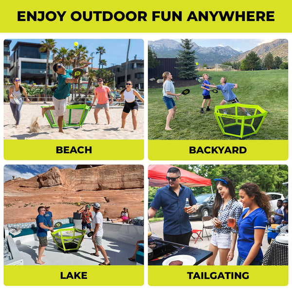PaddleSmash - Pickleball Yard Game, As Seen on Shark Tank - Beach, Backyard, Lawn, Outdoor Activities for Adults and Family - Easy Assembly, Includes 4 Paddles, 2 Balls & Case