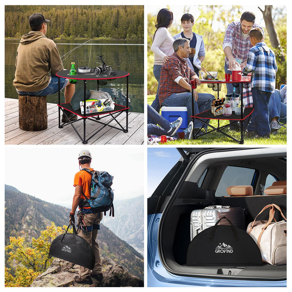 Grovind Portable Camping Table, Outdoor Beach Tables for Sand Foldable Picnic Table with 4 Cup Holders & Carry Bag, Lightweight Waterproof Canvas Tables for Outside, Fishing, Hiking, Tailgating